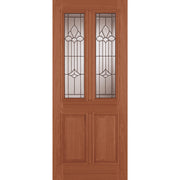 Wooden door with glass panels on a white background