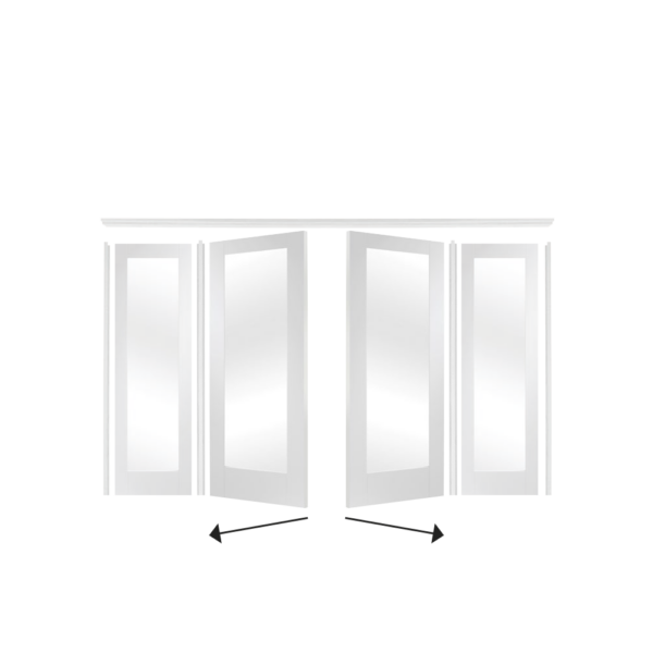 White folding door with four panels on a white background