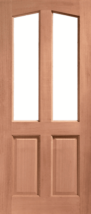Wooden door with two glass panels and two solid panels