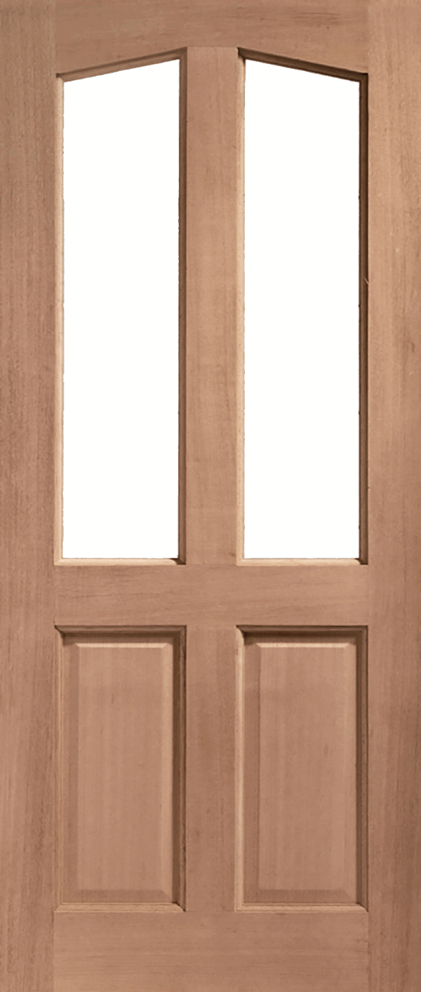 Wooden door with two glass panels and two solid panels
