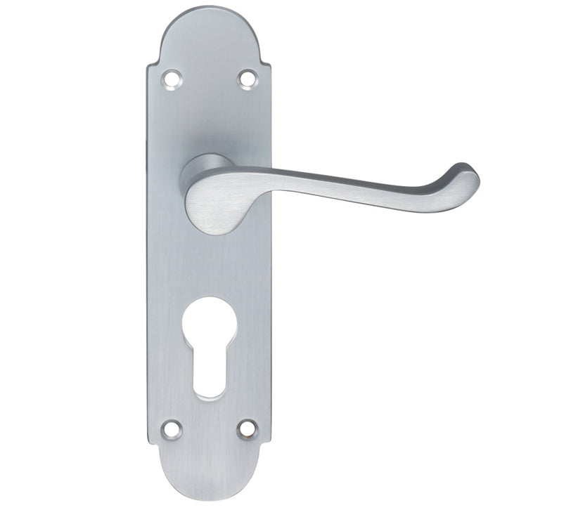 ZOO HARDWARE FULTON & BRAY OXFORD DOOR HANDLES ON BACKPLATE, SATIN CHROME - (SOLD IN PAIRS)