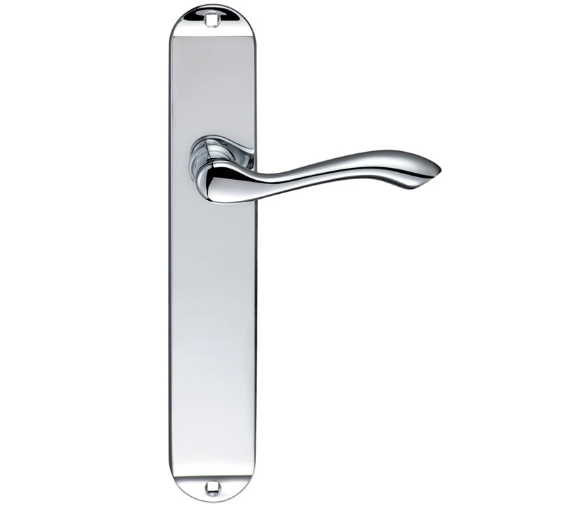 ZOO HARDWARE FULTON & BRAY ARUNDEL DOOR HANDLES ON LONG BACKPLATE, POLISHED CHROME - (SOLD IN PAIRS)