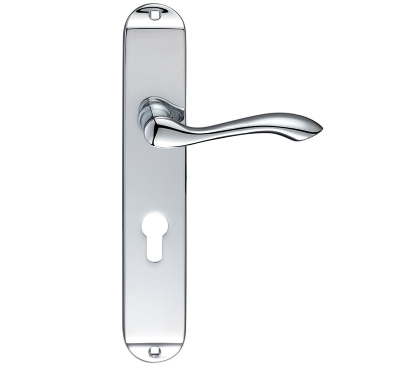 ZOO HARDWARE FULTON & BRAY ARUNDEL DOOR HANDLES ON LONG BACKPLATE, POLISHED CHROME - (SOLD IN PAIRS)