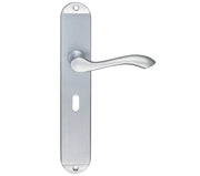 ZOO HARDWARE FULTON & BRAY ARUNDEL DOOR HANDLES ON LONG BACKPLATE, SATIN CHROME - (SOLD IN PAIRS)