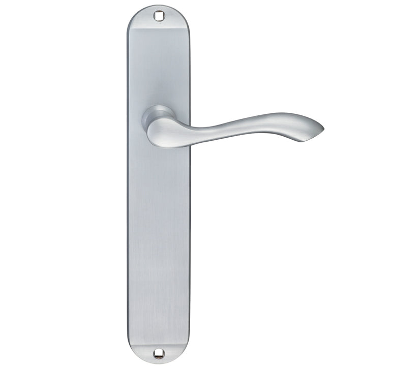 ZOO HARDWARE FULTON & BRAY ARUNDEL DOOR HANDLES ON LONG BACKPLATE, SATIN CHROME - (SOLD IN PAIRS)