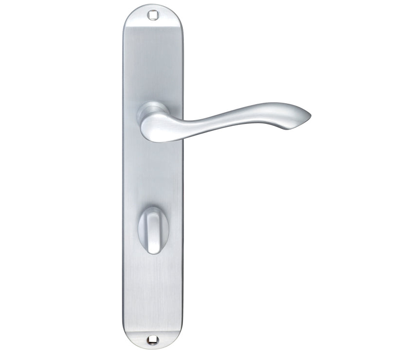 ZOO HARDWARE FULTON & BRAY ARUNDEL DOOR HANDLES ON LONG BACKPLATE, SATIN CHROME - (SOLD IN PAIRS)