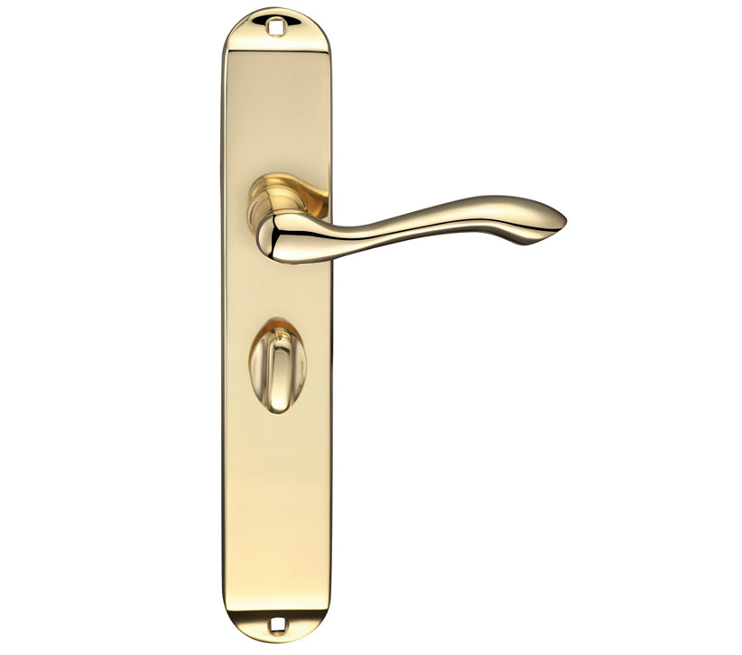 ZOO HARDWARE FULTON & BRAY ARUNDEL DOOR HANDLES ON LONG BACKPLATE, POLISHED BRASS - (SOLD IN PAIRS)