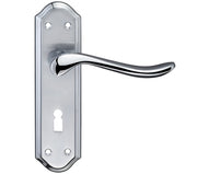 ZOO HARDWARE FULTON & BRAY LINCOLN DOOR HANDLES ON BACKPLATE, DUAL FINISH SATIN CHROME & POLISHED CHROME - (SOLD IN PAIRS)