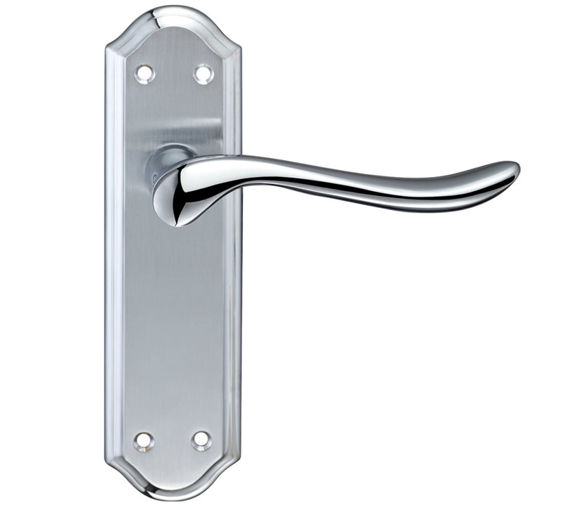 ZOO HARDWARE FULTON & BRAY LINCOLN DOOR HANDLES ON BACKPLATE, DUAL FINISH SATIN CHROME & POLISHED CHROME - (SOLD IN PAIRS)