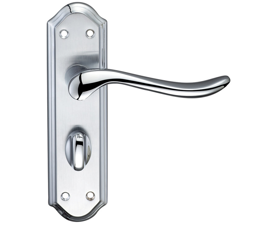 ZOO HARDWARE FULTON & BRAY LINCOLN DOOR HANDLES ON BACKPLATE, DUAL FINISH SATIN CHROME & POLISHED CHROME - (SOLD IN PAIRS)