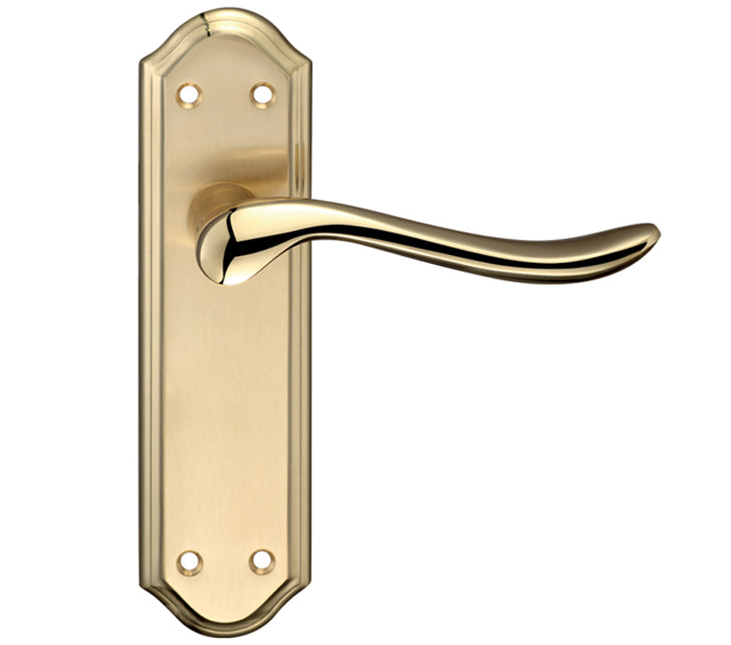 ZOO HARDWARE FULTON & BRAY LINCOLN DOOR HANDLES ON BACKPLATE, DUAL FINISH SATIN BRASS & POLISHED BRASS - (SOLD IN PAIRS)