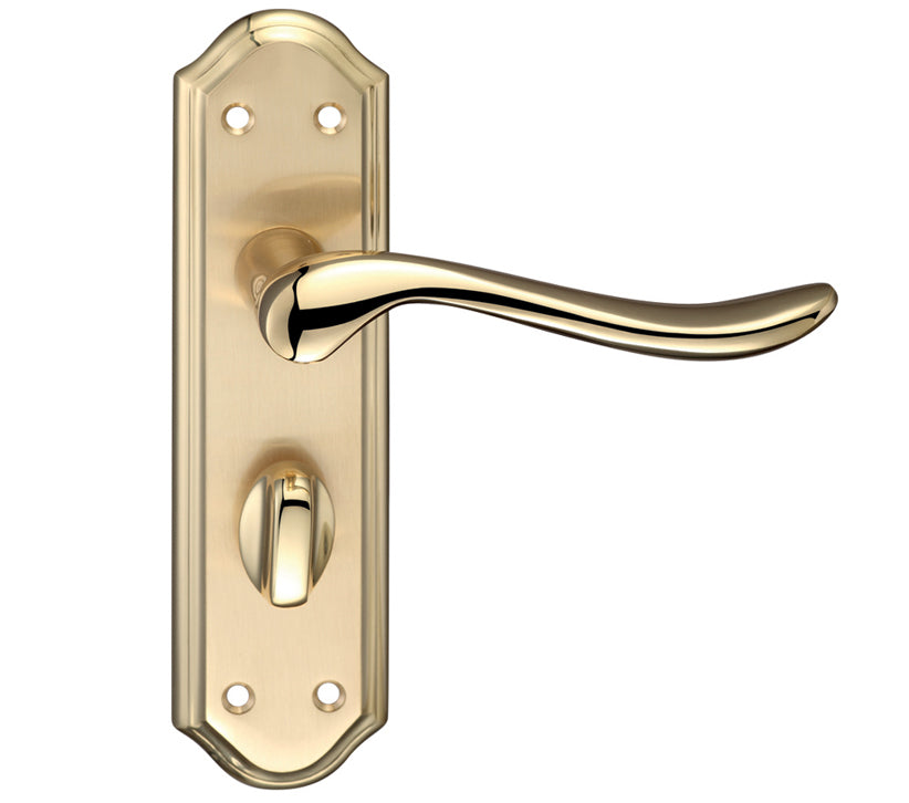 ZOO HARDWARE FULTON & BRAY LINCOLN DOOR HANDLES ON BACKPLATE, DUAL FINISH SATIN BRASS & POLISHED BRASS - (SOLD IN PAIRS)