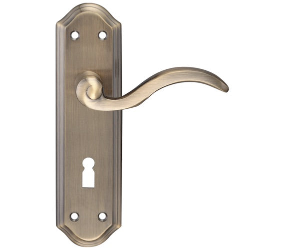 ZOO HARDWARE FULTON & BRAY WINCHESTER DOOR HANDLES ON BACKPLATE, FLORENTINE BRONZE - (SOLD IN PAIRS)