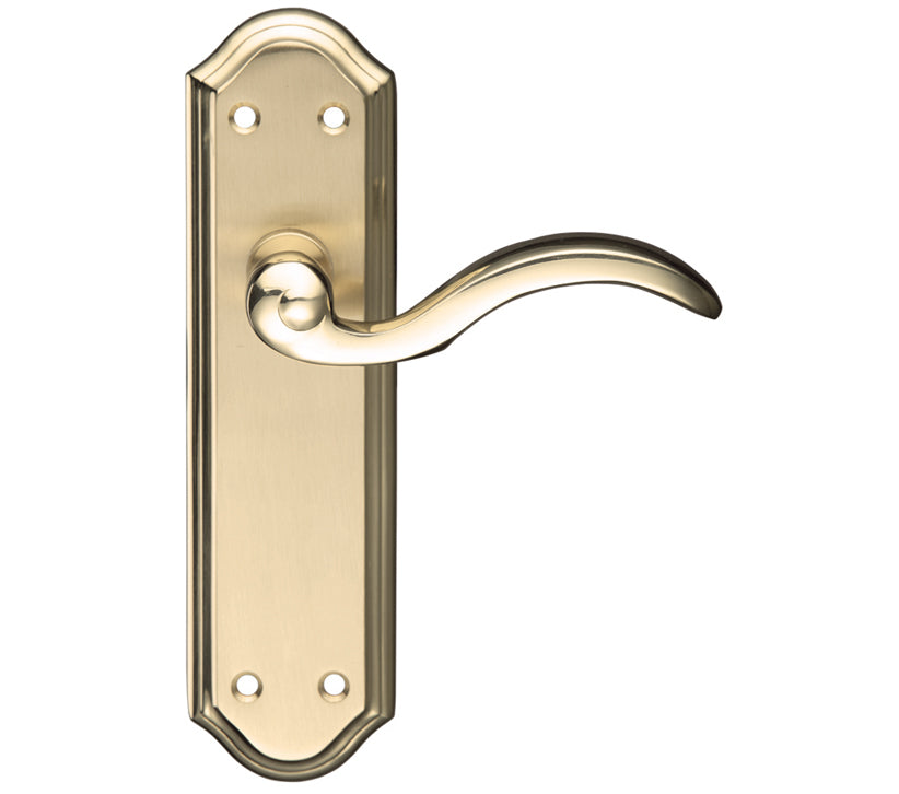 ZOO HARDWARE FULTON & BRAY WINCHESTER DOOR HANDLES ON BACKPLATE, SATIN BRASS & POLISHED BRASS - (SOLD IN PAIRS)