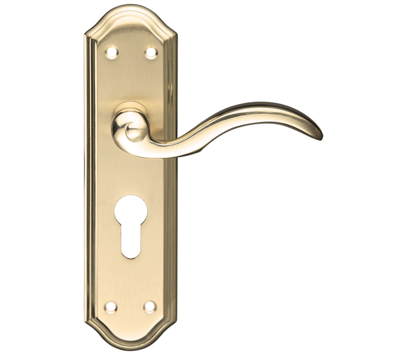 ZOO HARDWARE FULTON & BRAY WINCHESTER DOOR HANDLES ON BACKPLATE, SATIN BRASS & POLISHED BRASS - (SOLD IN PAIRS)