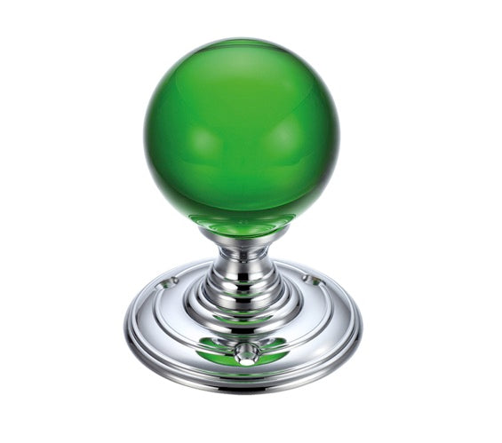 ZOO HARDWARE FULTON & BRAY GREEN GLASS BALL MORTICE DOOR KNOBS POLISHED CHROME – FB300CPG (PAIR)