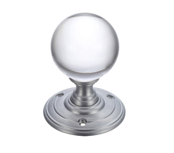 ZOO HARDWARE FULTON & BRAY CLEAR GLASS BALL MORTICE DOOR KNOBS SATIN CHROME – FB300SC (PAIR)