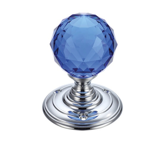 ZOO HARDWARE FULTON & BRAY FACETTED BLUE GLASS BALL MORTICE DOOR KNOBS POLISHED CHROME – FB301CPB (PAIR)