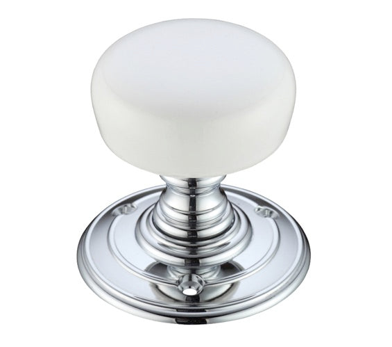 ZOO HARDWARE FULTON & BRAY PLAIN WHITE PORCELAIN DOOR KNOBS POLISHED CHROME – FB304PWCP (PAIR)