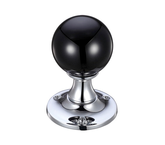ZOO HARDWARE FULTON & BRAY BLACK GLASS BALL MORTICE DOOR KNOBS POLISHED CHROME – FB400CPBL (PAIR)