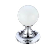 ZOO HARDWARE FULTON & BRAY WHITE GLASS BALL MORTICE DOOR KNOBS POLISHED CHROME – FB400CPWH (PAIR)