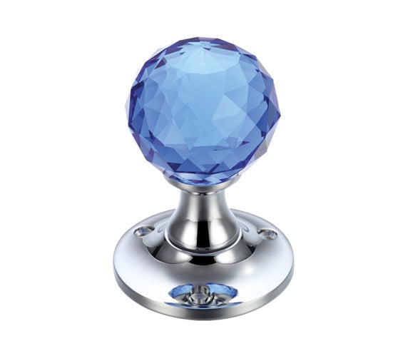 ZOO HARDWARE FULTON & BRAY FACETTED BLUE GLASS BALL MORTICE DOOR KNOBS POLISHED CHROME – FB401CPB (PAIR)