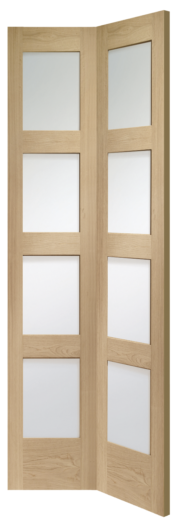 Wooden folding screen with glass panels on a white background