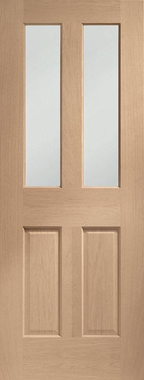 Wooden door with two vertical glass panels and two horizontal panels