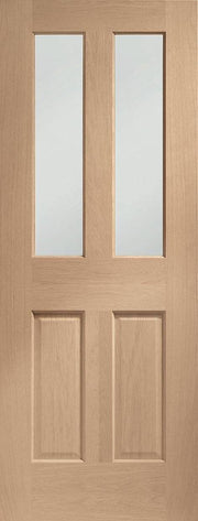 Wooden door with two vertical glass panels and two horizontal panels