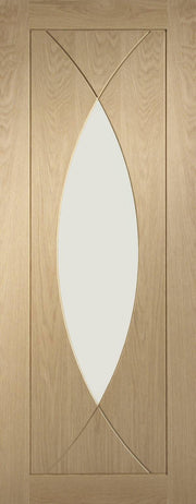 Wooden door with a central oval glass panel