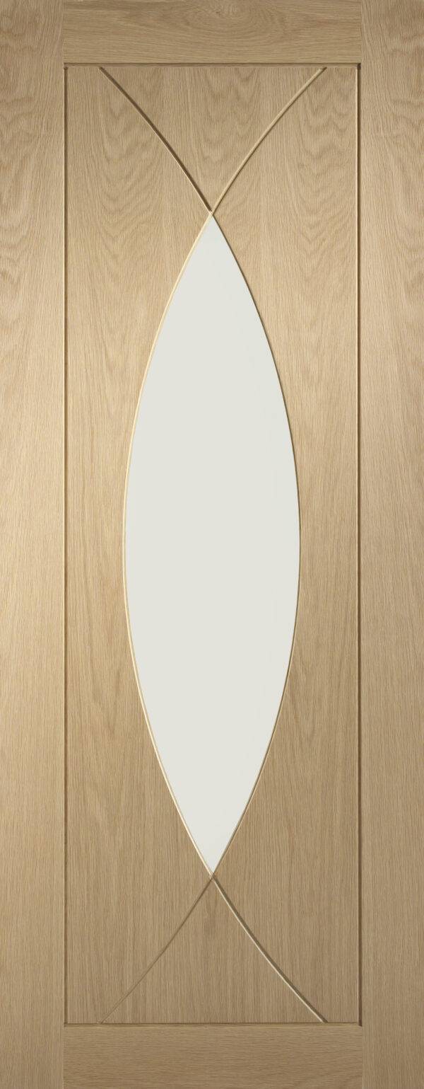 Wooden door with a central oval glass panel