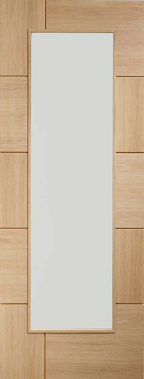 Wooden door with a white panel on a wooden background