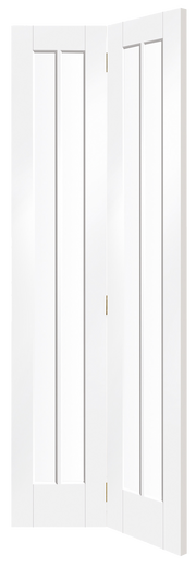 White interior door with a glass panel on a white background