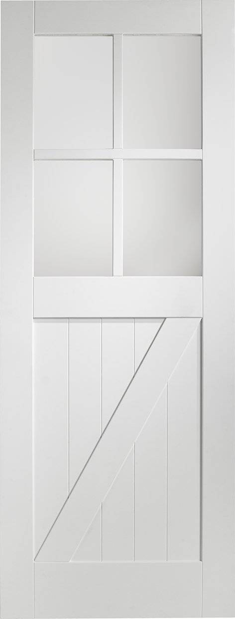 White wooden door with geometric design
