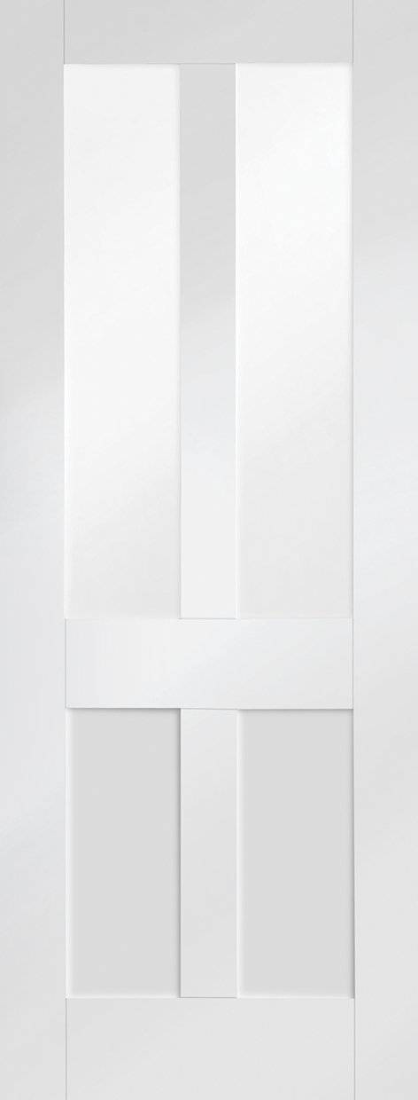 White door with a minimalist design featuring two horizontal panels.