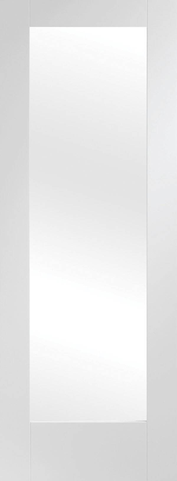 White door with a glass panel on a gray background