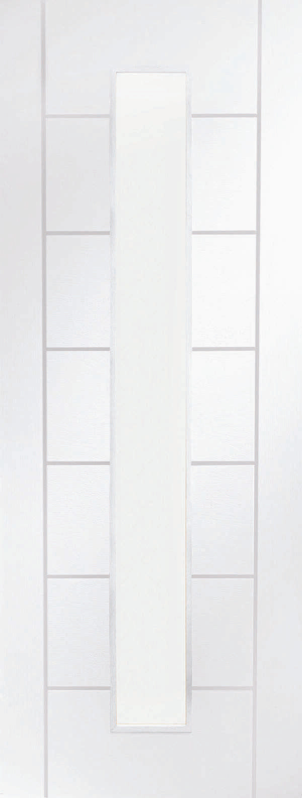 White door with a grid pattern on a white background
