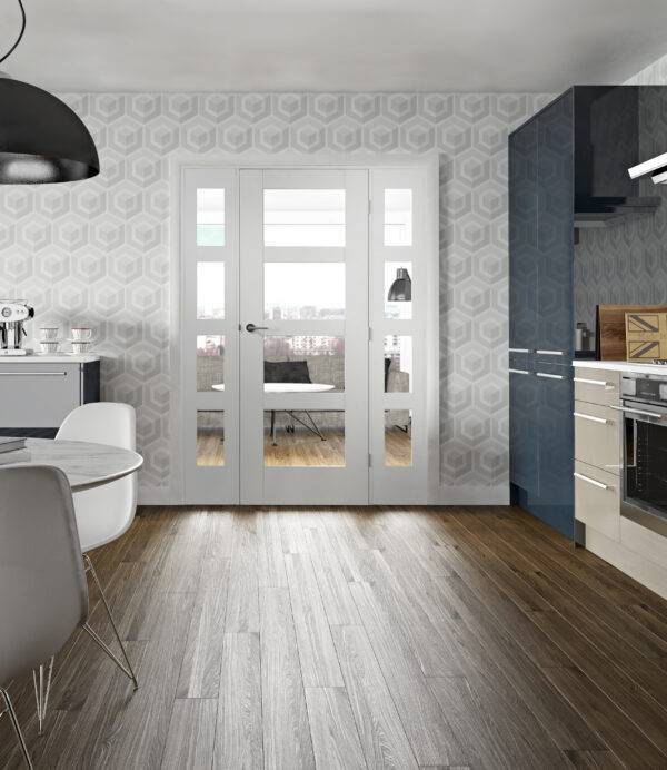 SHAKER 4 LIGHT INTERNAL WHITE PRIMED DOOR WITH CLEAR GLASS