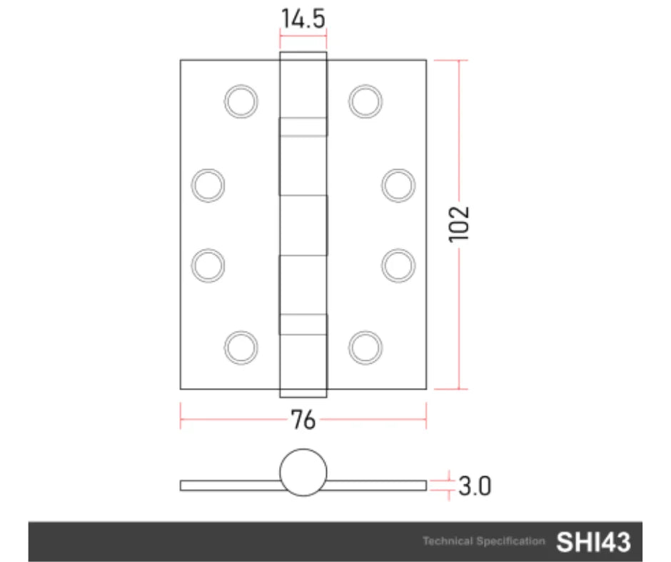 GRADE 13 BALL BEARING FIRE RATED HINGES 102MM X 76MM X 3MM – MATT BLACK