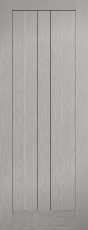 Gray door with vertical slats on a gray background