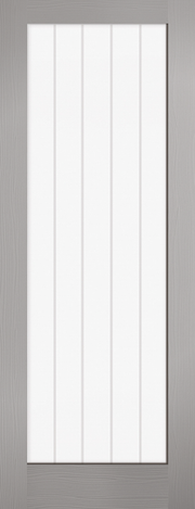 Grey vertical panel door on a gray background