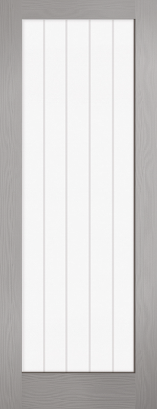 Grey vertical panel door on a gray background