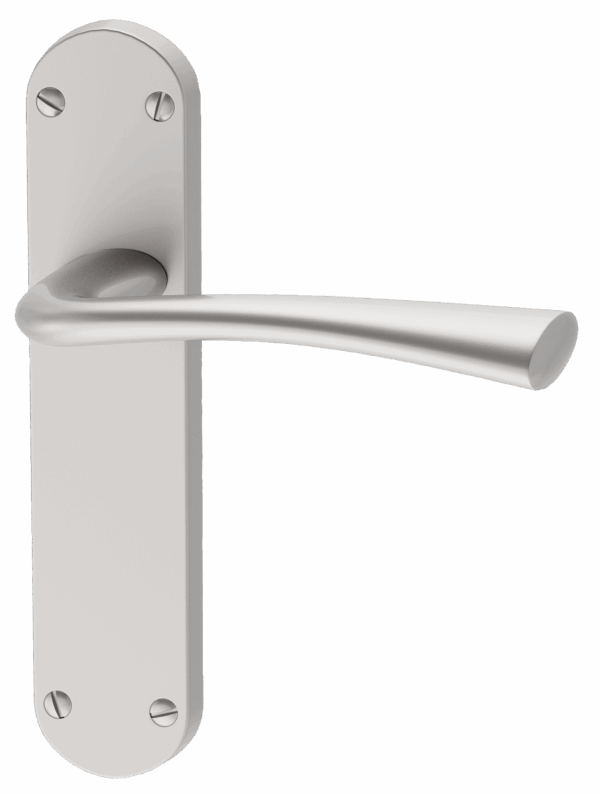 Silver door handle on a white background