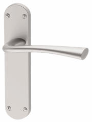 Silver door handle on a white background