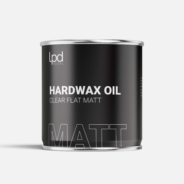 Can of hardwax oil with 'Lpd' branding on a white background