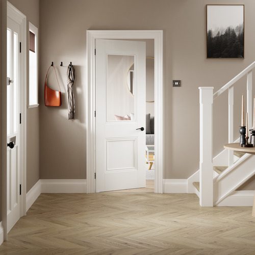 HARDWICK GLAZED CLASSIC PANELLED WHITE PRIMED INTERNAL DOOR