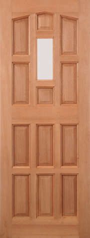 Hardwood door with a central rectangular window