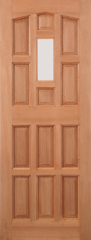 Hardwood door with a central rectangular window
