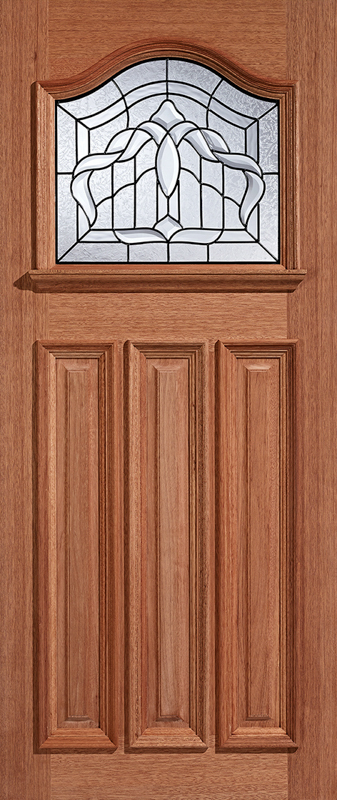 Hardwood door with stained glass window