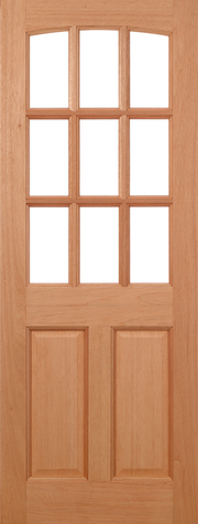 Hardwood door with unglazed glass panels